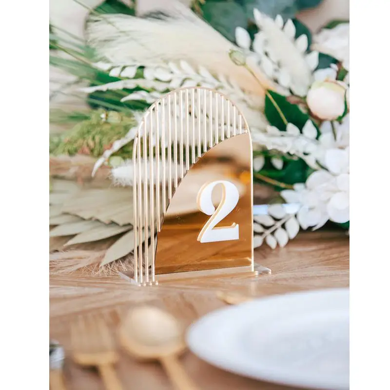 Custom Gold Acrylic Mirror Table Number Acrylic Mirror Place Card Wedding Centerpieces Acrylic Stands For Tables