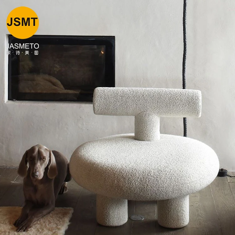 New Design Furniture White Fabric Soft Comfortable Imitation Wool Leisure Chair Fixed Base modern living room bedroom chair