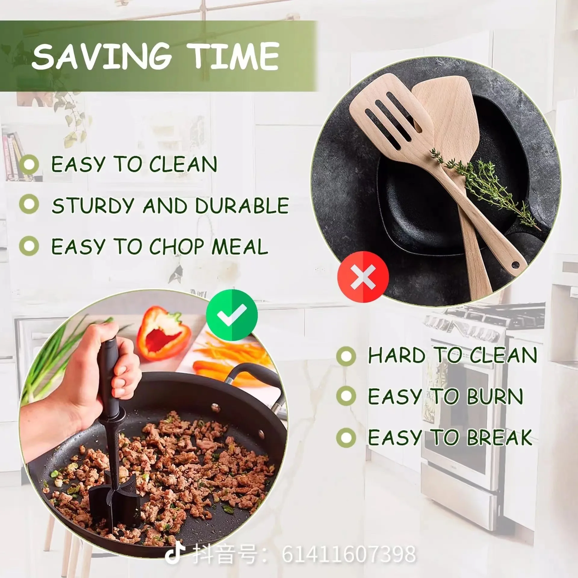 Wholesale Non Stick Mix Chopper Heat Resistant Nylon Manual Ground Beef Meat Food Chopper