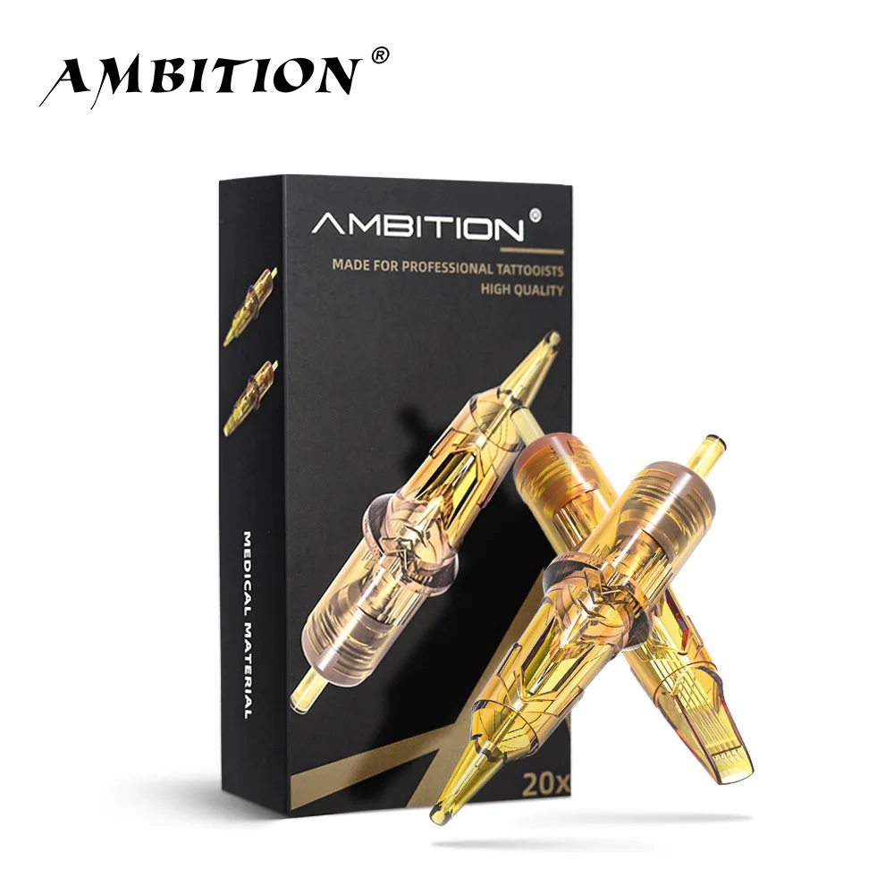 Ambition 20pcs Gold RL Tattoo Cartridge Needles Disposable Sterilized Stainless Steel Tattoo Needle for Cartridge Machines Grips