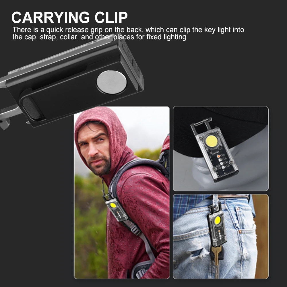 Asafee Portable EDC mini COB+LED Key Chain Light Type-C rechargeable Keychain Flashlight Torch