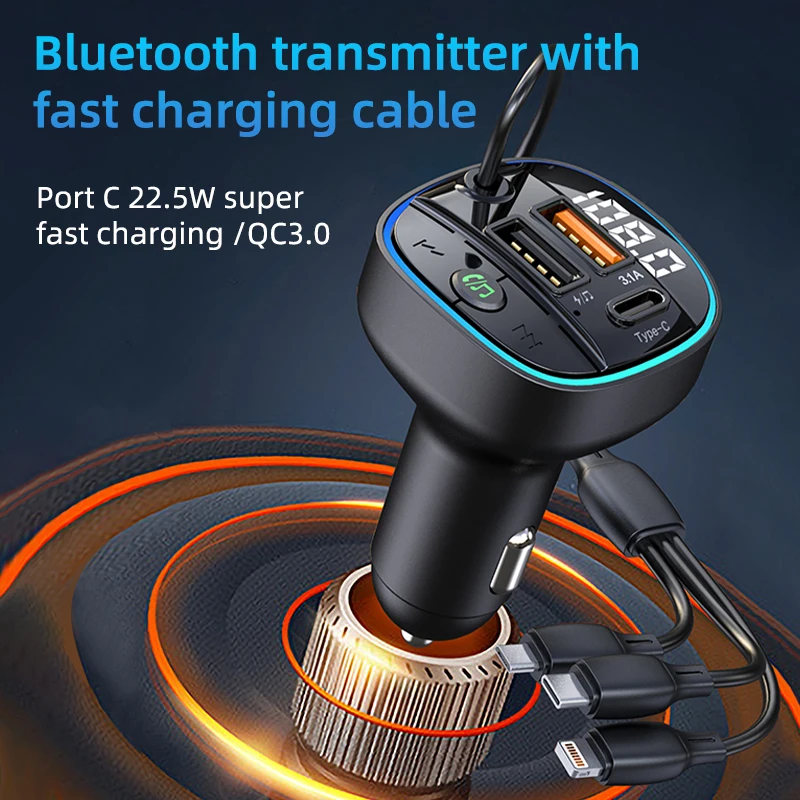 Car Bluetooth Wireless Radio Adapter USB Car Charger MP3 Player Bluetooth FM Transmitter Multifunctional Portable OEM ABS CN;GUA