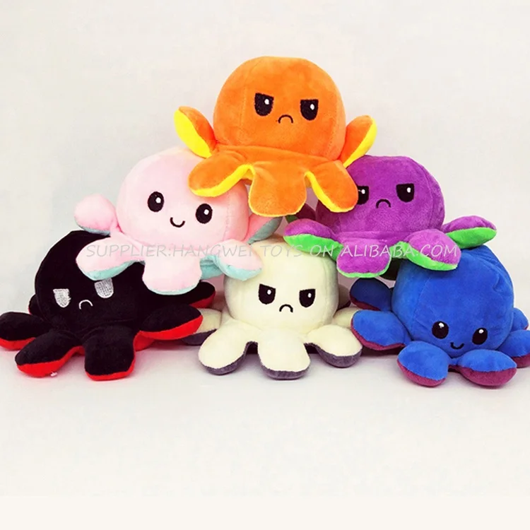 Wholesale Factory Cheap 20cm Reversible Octopus Plushie Toy Stuffed Animal Flip Mood Angry Emotion Octopus Plush Toy Doll