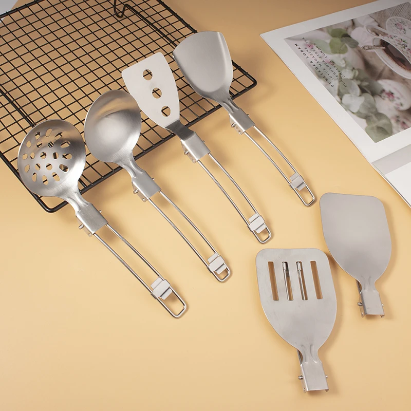 Outdoor Camping Portable Kitchen Utensils Set 304 Stainless Steel Multi-function Folding Cooking Tool