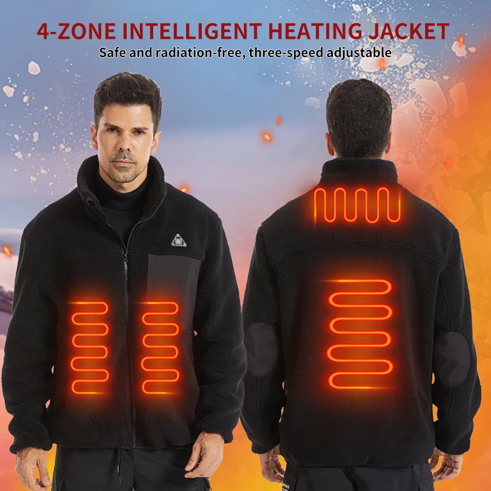 In Stock Winter Jacket Men 7.4V DC/5V USB Dual Connector Outdoor Casual Camping Clothes Polar Fleece Heated Jacket
