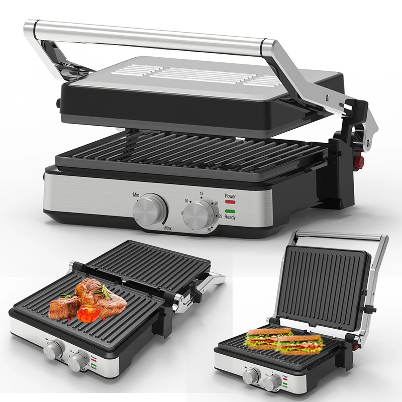 Electric Stainless steel contact grill Open 180 Degrees for Panini Burgers Steak Barbecue grill breakfast maker machine