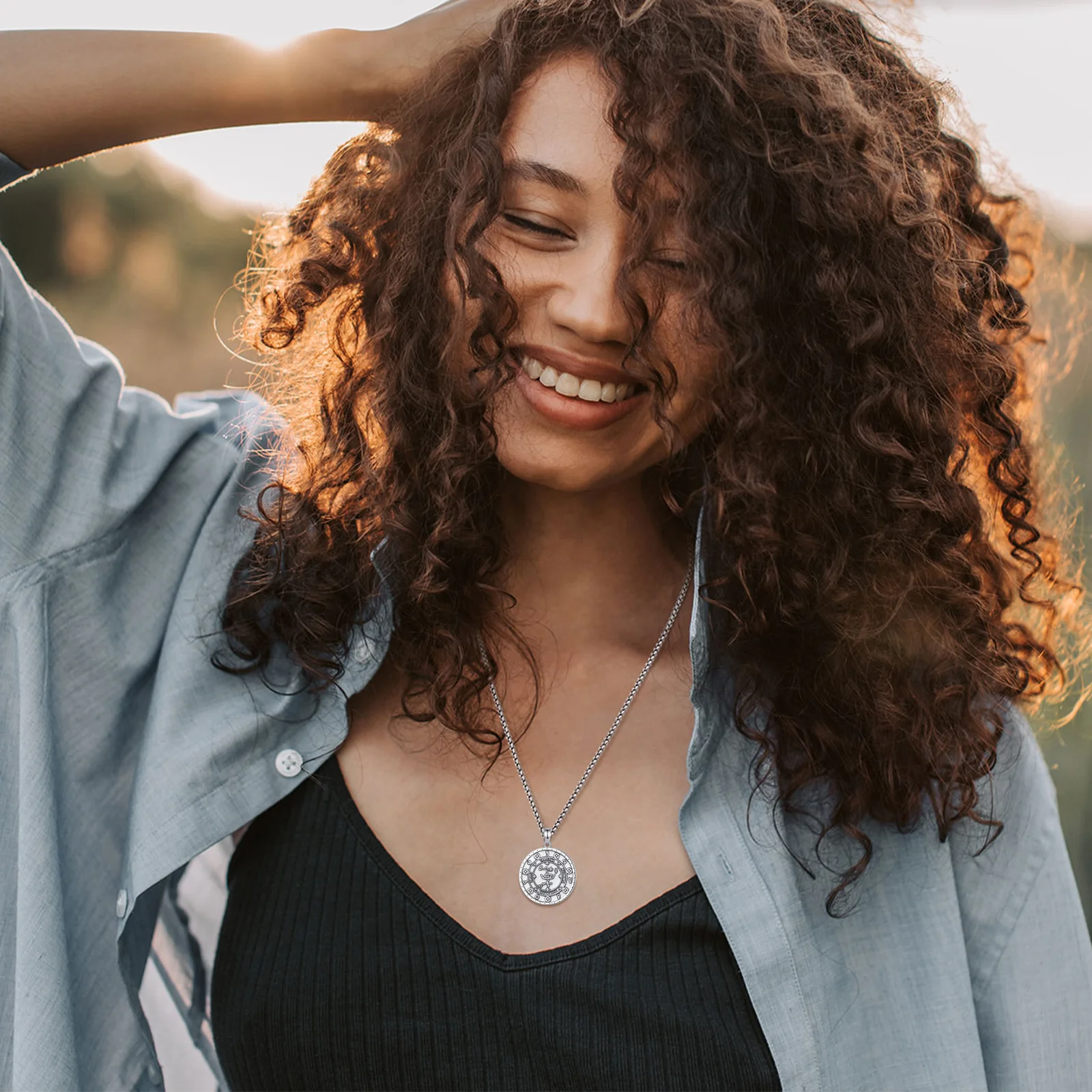 925 Sterling Silver Seal Talisman Protection Amulet Medal Jewelry  Medallion Geometry Seals of Archangel Angel Necklaces