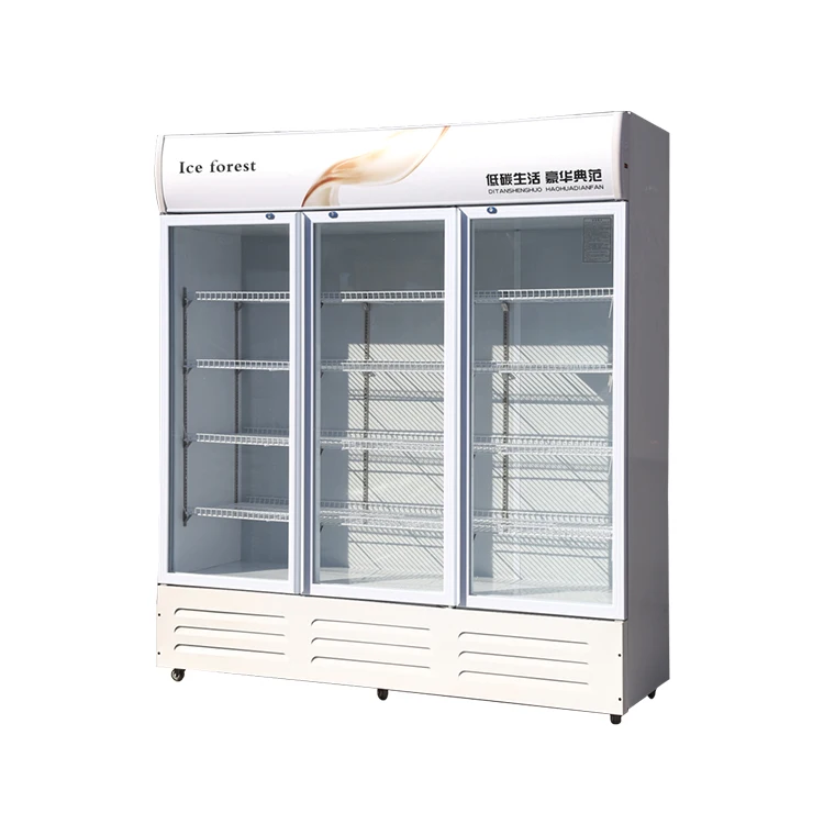 Commercial 318L big energy drinks milk display cooler single glass door big refrigerator with wheels