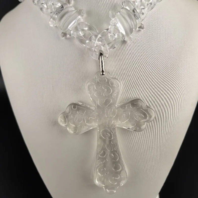 Hot Sale Transparent Custom Acrylic Resin Cuban Cross Necklace for Men Women