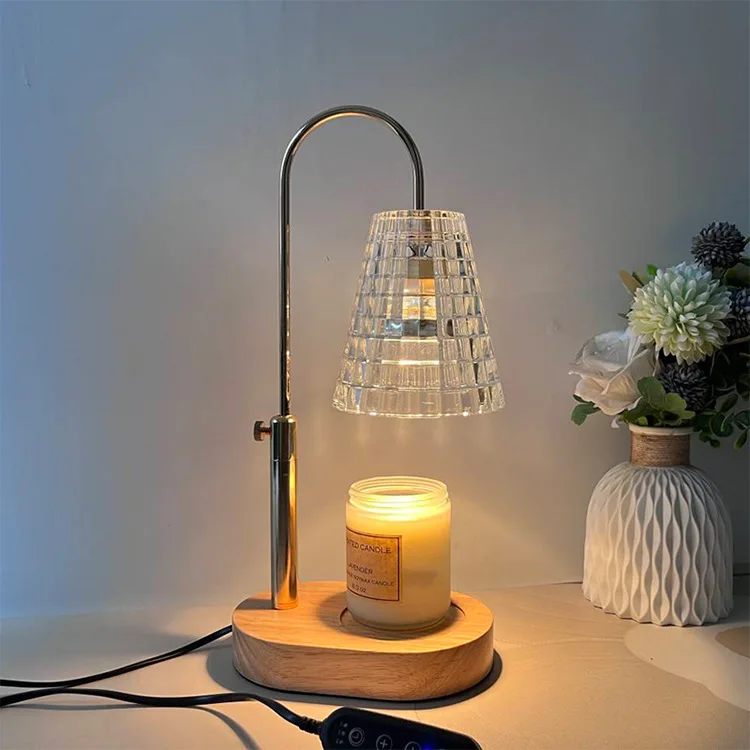 Wholesale Home Decor Wood Base Electric Candle Melt Wax Warmer Glass Stand Candle Warmer Lamp For Scented Candles