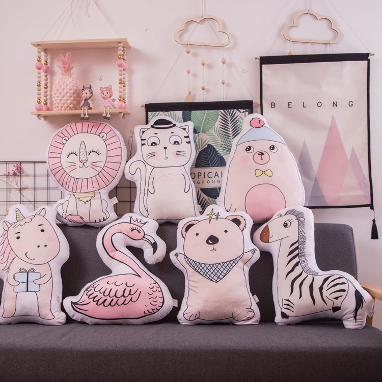 Custom cartoon 3D printed panda pattern pillow cotton stuffed horse snake animal shape plush toy children sleeping pillow