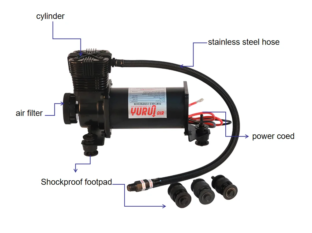 DC12V Universal air tools low noise 58dB metal horn compressor heavy truck air brake sliver suspensiopn pump