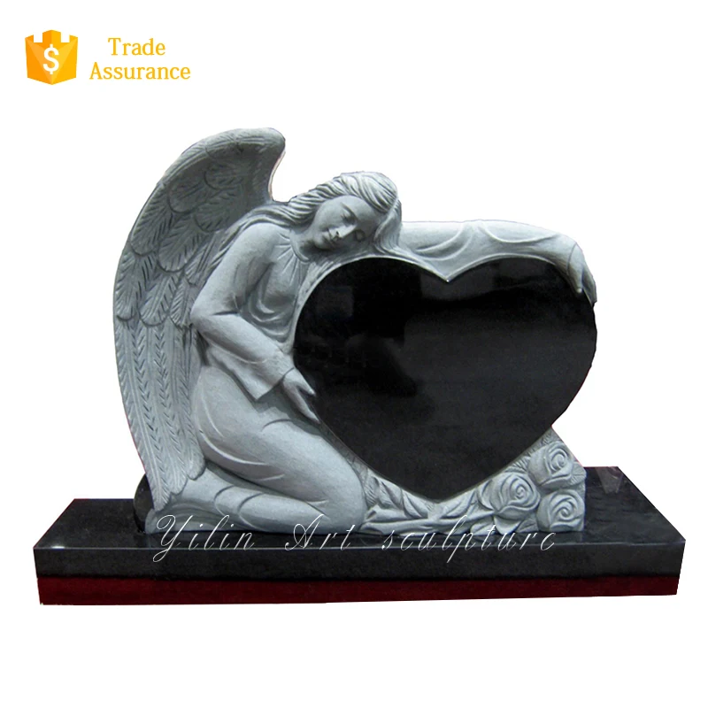 Black granite tombstone and monuments angel statue for grave