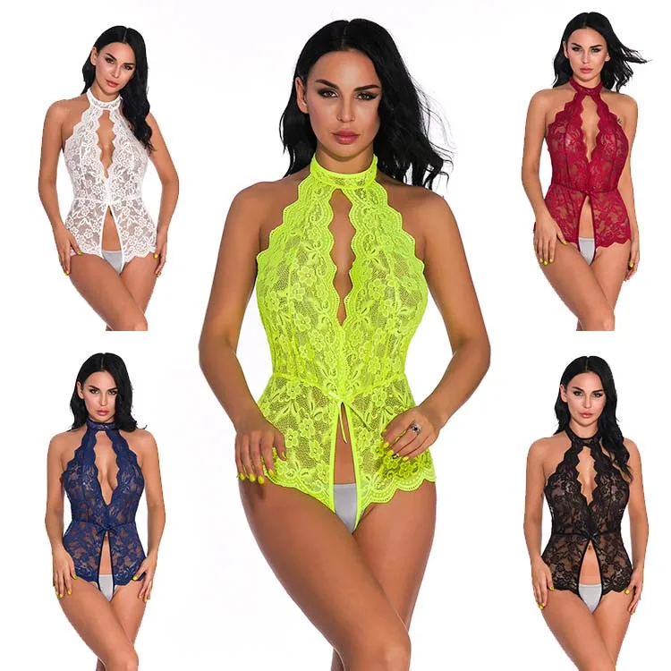 
KISS ME ANGEL open back seductive full lace teddy lingerie thong sexy transparent bodysuit 