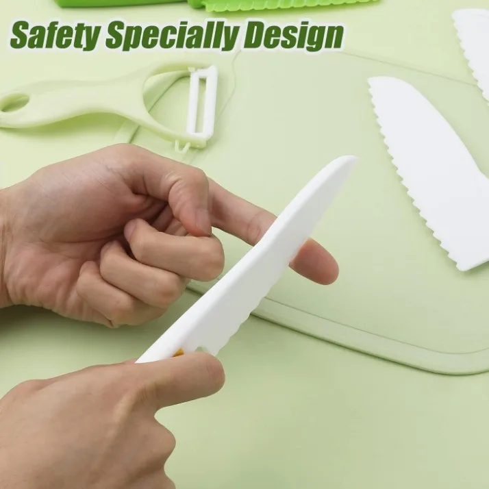 14 Pcs Safe Toddler Plastic Knives Multifunctional Kitchen Set with Cleaning Tools for Kids Kitchen Safety Knife Set