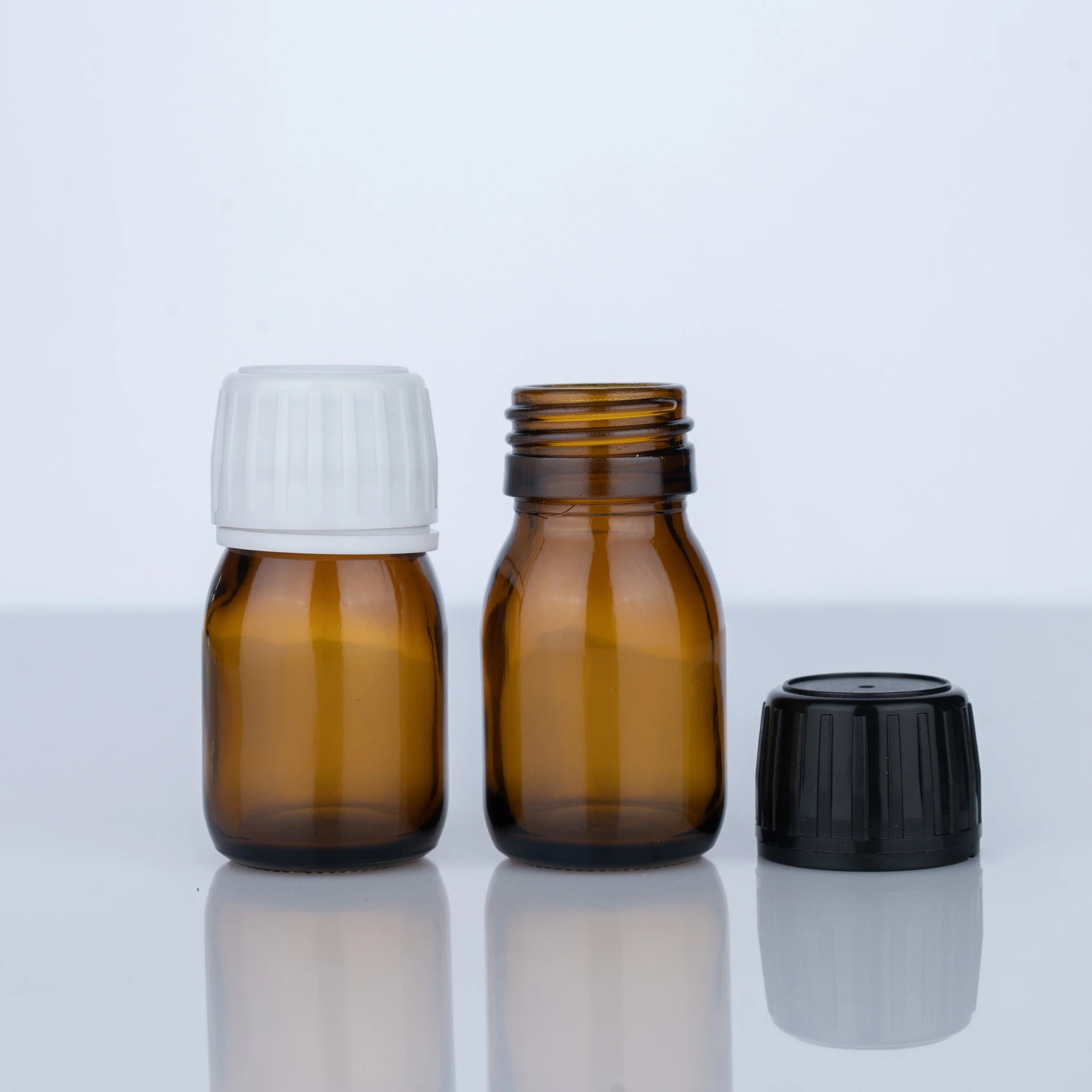 Cheap Hot Sale amber glass bottle 30ml Glass medicine bottle with black screw cap Wholesale manufacture potion glass bottles