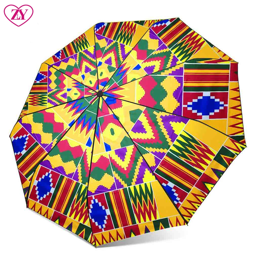 Custom Logo African Kente Designs Printed  UV Proof Straight Umbrella For Promotion