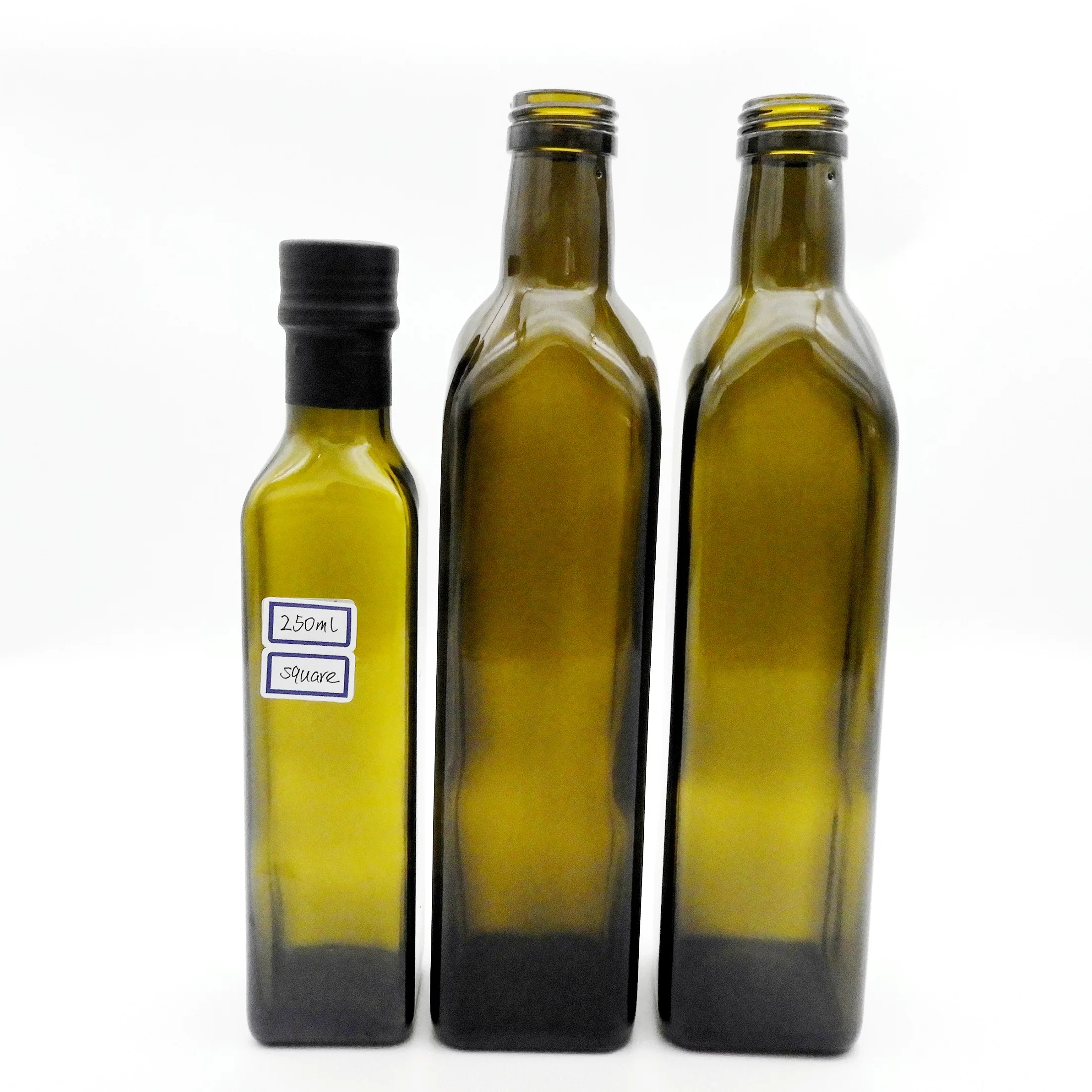 Antique Green Color Olive Oil Glass Bottle 250ml 500ml 750ml Empty Cooking Oil Bottle with Aluminium Cap