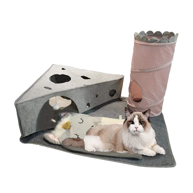Famipet Wholesale Multi-function Felt Folding Cat Tunnel Toy with Scratch Post