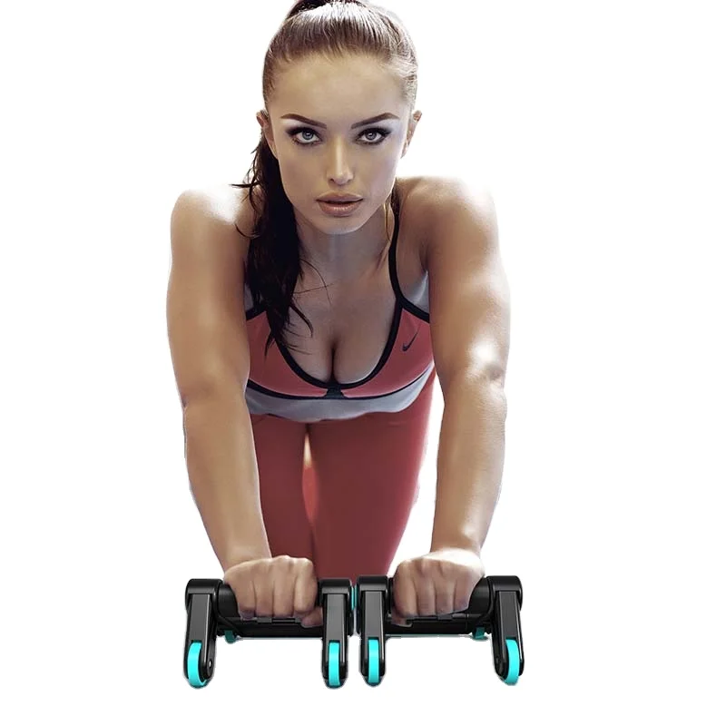 Workout Muscle Trainer Iron Pipe Plastic Exercise Foldable Home Fitness Roller Non Slip Quiet Abdominal Wheel