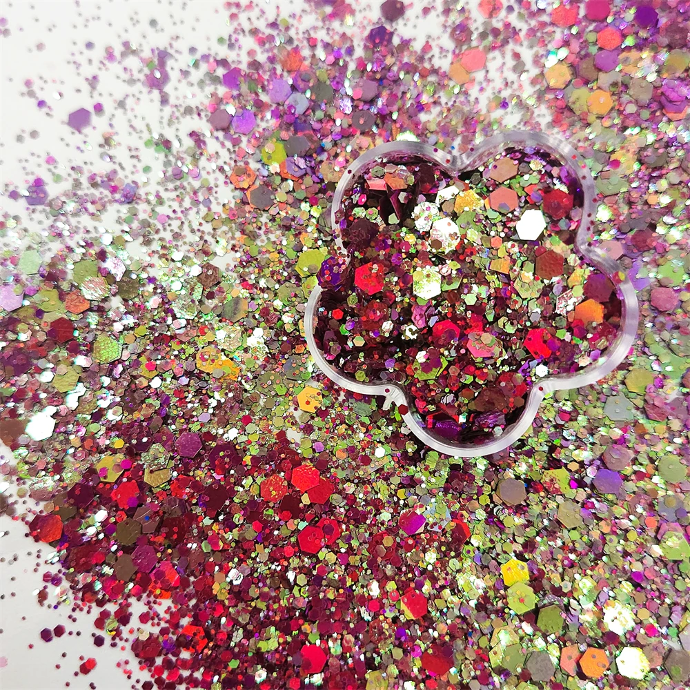 2024 Wholesale Bulk Customizable Colorful PET Holographic Cosmetics Glitter Sequin for Nail Art Christmas Decoration Pigment