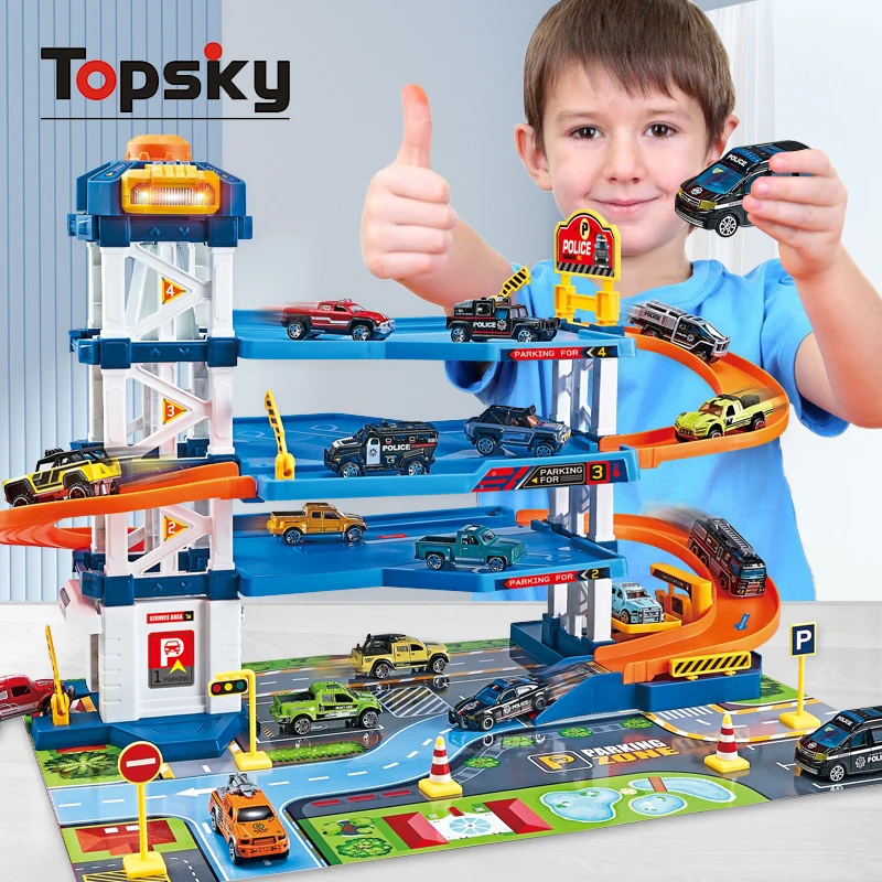 2023 Educational Toys Plastic Garage Parking Lot Toy With Mini Alloy Racing Cars DIY Parking Lot Toys Set For Children
