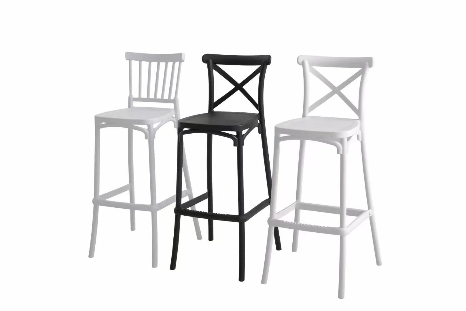 Pp Plastic Modern Nordic Style Shop Pub Cafe Hotel High Chair Cross back Bar Stools