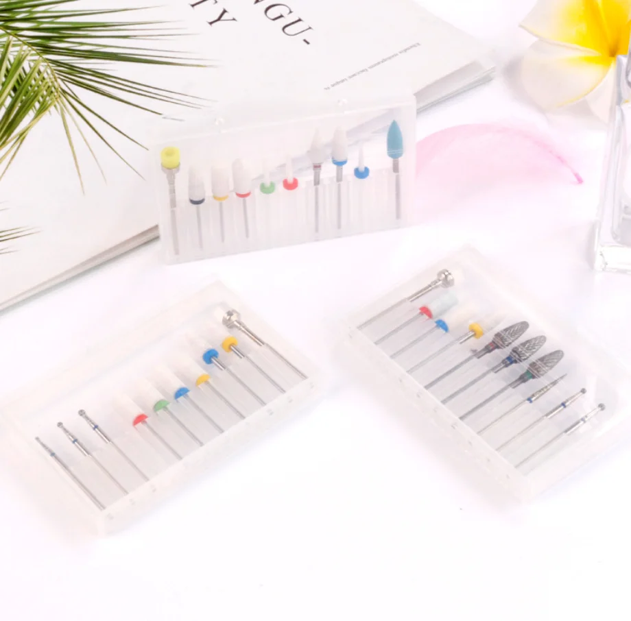 Nail Drill Bits Set Tungsten Steel Alloy Polishing Head 10 pcs For Nail Grinding Machine Grinding Brush Exfoliate Polished stick