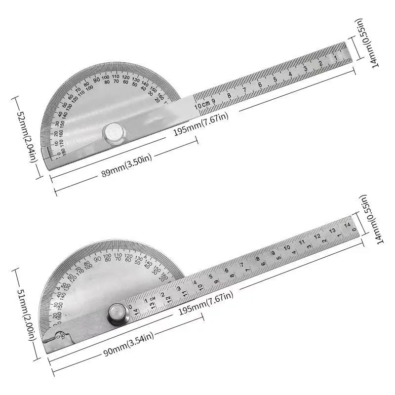180 Degree Protractor Metal Angle Finder Goniometer Angle Ruler Stainless Steel Woodworking Tools Rotary Measuring Ruler