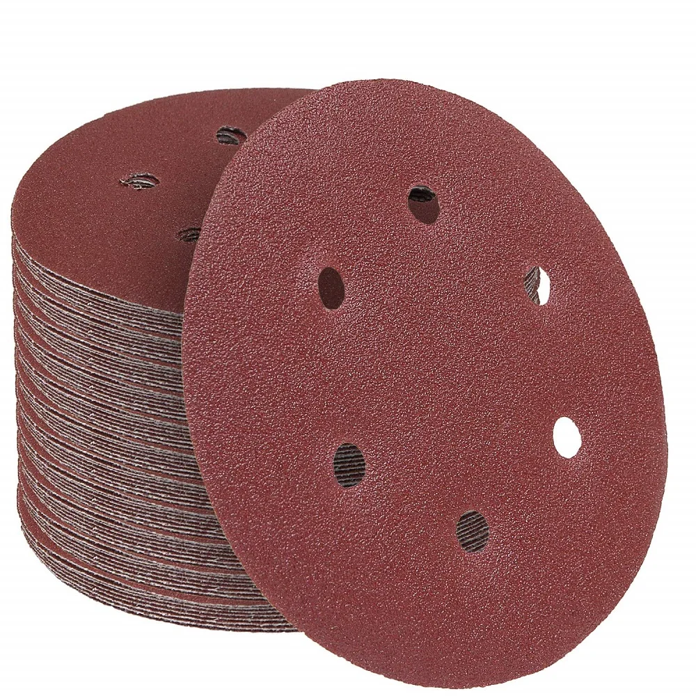 150mm 6 holes abrasive disc Aluminum Oxide Hook and Loop round sandpaper sanding discs for polishing disc 60#-600#