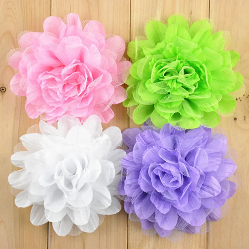 Wholesale 5 inch pleated net gauze chiffon flower can be equipped with hat headband