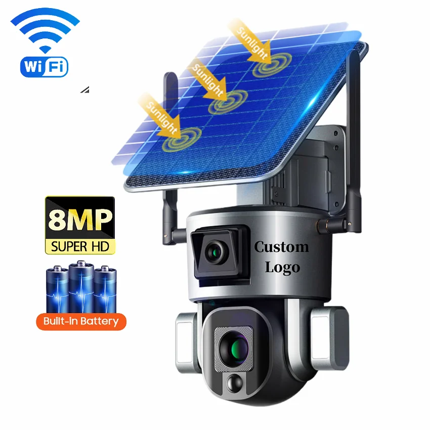4K 8MP HD Wireless Y5 PTZ Surveillance System Night Vision Flood Light Panel Powered Security CCTV Outdoor WiFi Solar Camera