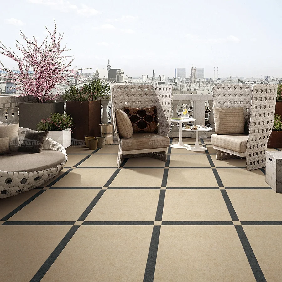Bluwhale 600x600mm Beige Waterproof 10mm Thick Patio Swimming Pool Deck Floor 2cm Outdoor Tiles Anti Slip