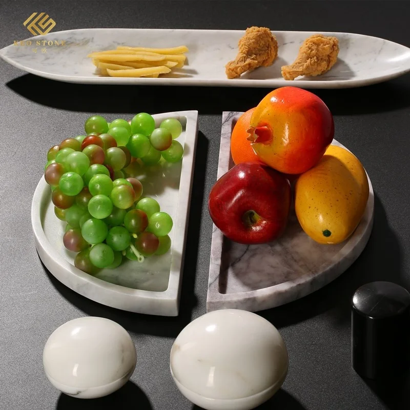 
Elegant mandarin duck half circle tray home hotel decoration food fragrant snow plum white marble plates 