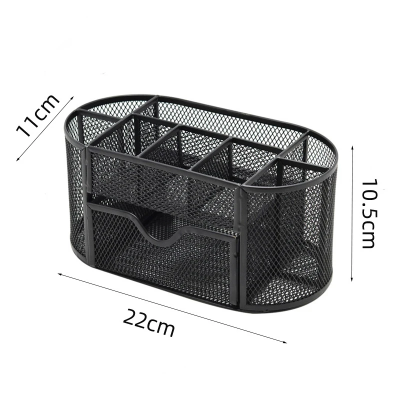 Metal Pen Stand Pencil Holder Mesh Organizer Desktop Organiser Storage with Removable Drawer