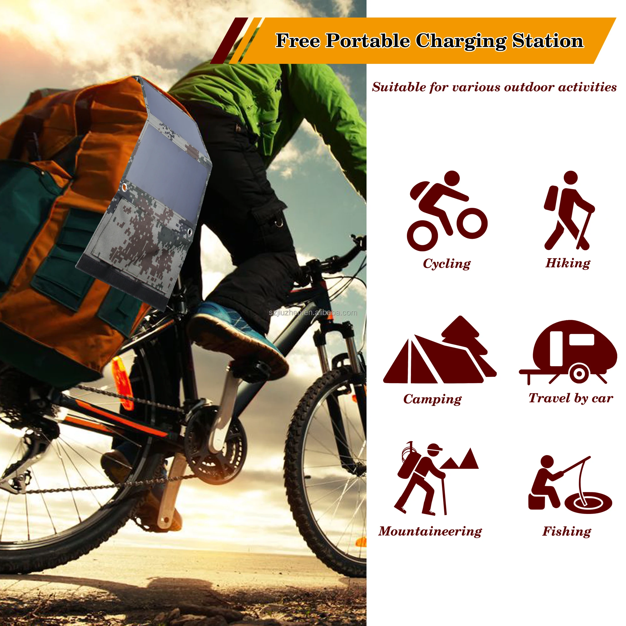 EZRONULLA 2 USB-A 14W IPX4 Waterproof, Compatible with Phone Tablet Powerbank Portable SunPower Solar Panel Charger for Camping