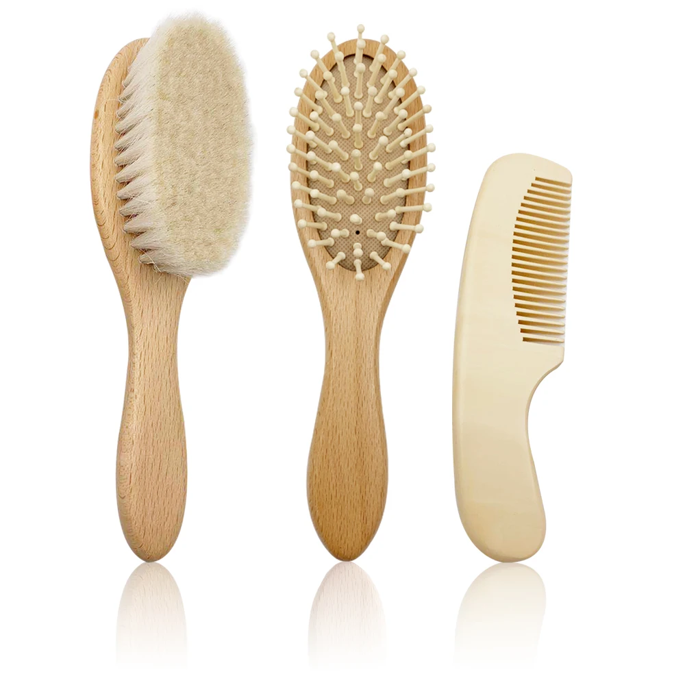 Factory Soft Goat baby hair brush newborn brush hair baby wooden hair brush and comb set