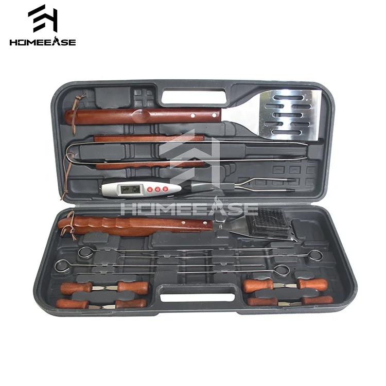 17 Pcs wooden case hardwood handles spatula tongs skewers outdoor grill accessories bbq set