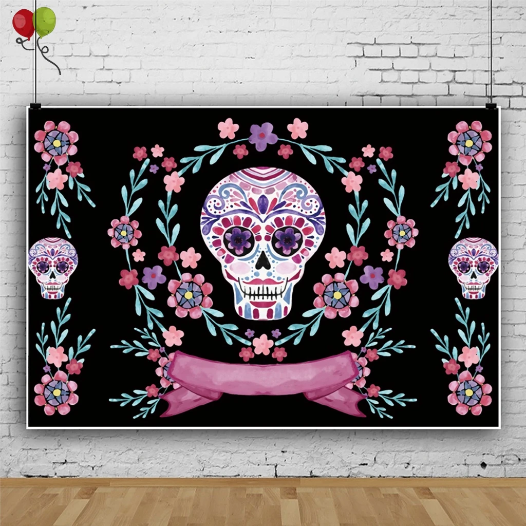 Day of The Dead Backdrop Mexican Fiesta Sugar Flowers Photography Background Fiesta Banner Decoration Photo Booth Studio KD930