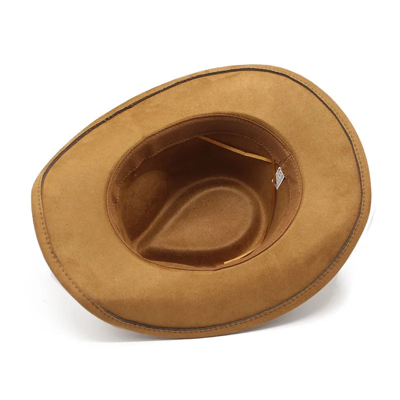 Qianxun Unique Fashion Wholesale Unisex Western Suede Jazz Cowboy Hats Fedora Hats with Belt Custom Logo