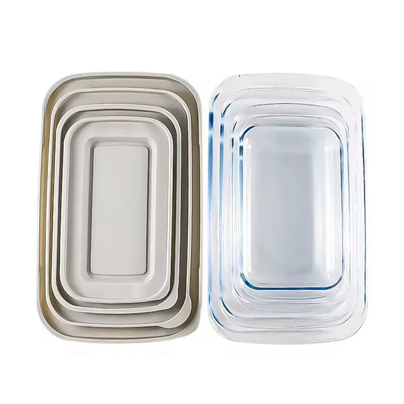 Glass baking tray microwave steaming oven with lid utensil high temperature resistant tableware household container fish plate