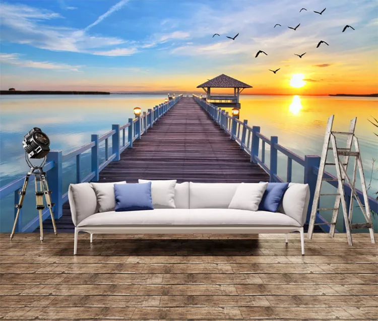 Maldives hotel bridge room wallpaper beautiful sea view 3d wallpaper home decoration