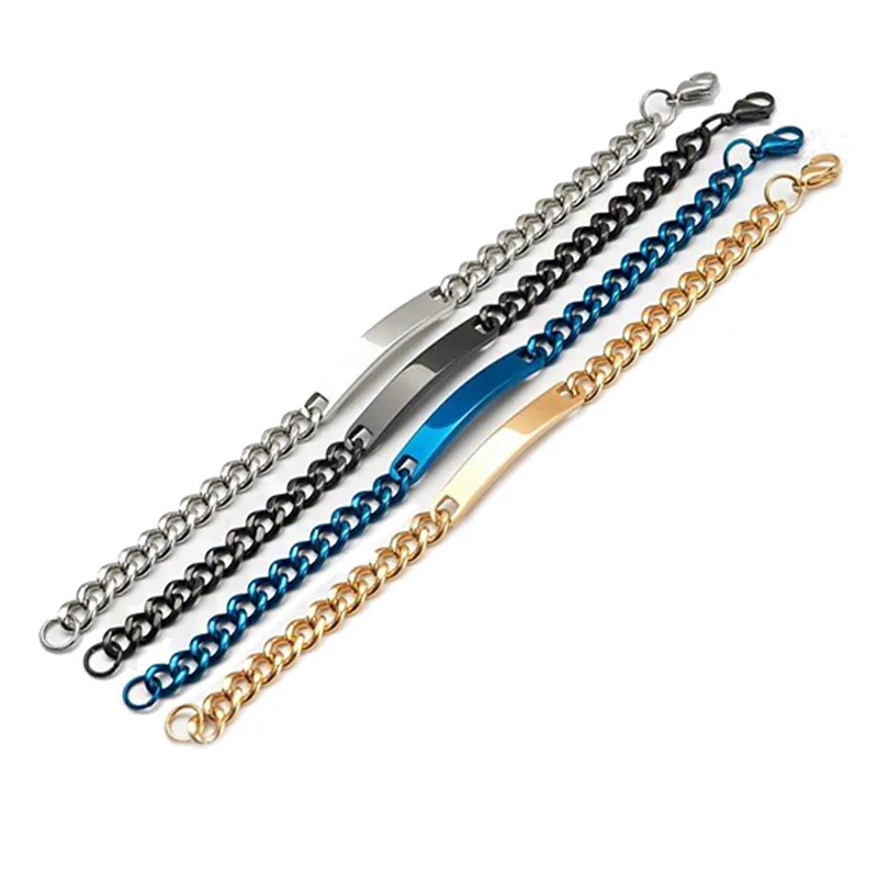 Custom Name Letter Couple Bracelet Glossy Engraved Logo Women Jewelry Stainless Steel Curb Cuban Link Chain for Men
