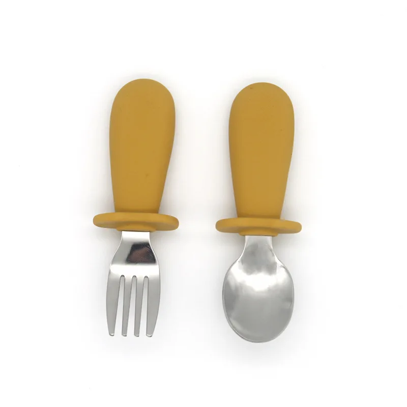 Hot Sale Soft Silicone Spoon and Fork Baby Spoon Set with 316 Stainless Steel Kids