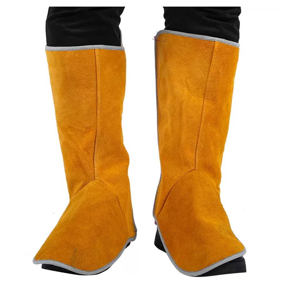 Welding Spats Flame Heat Abrasion Resistant Cowhide Split Leather Working Welding Leg Guard Welding Foot Cover
