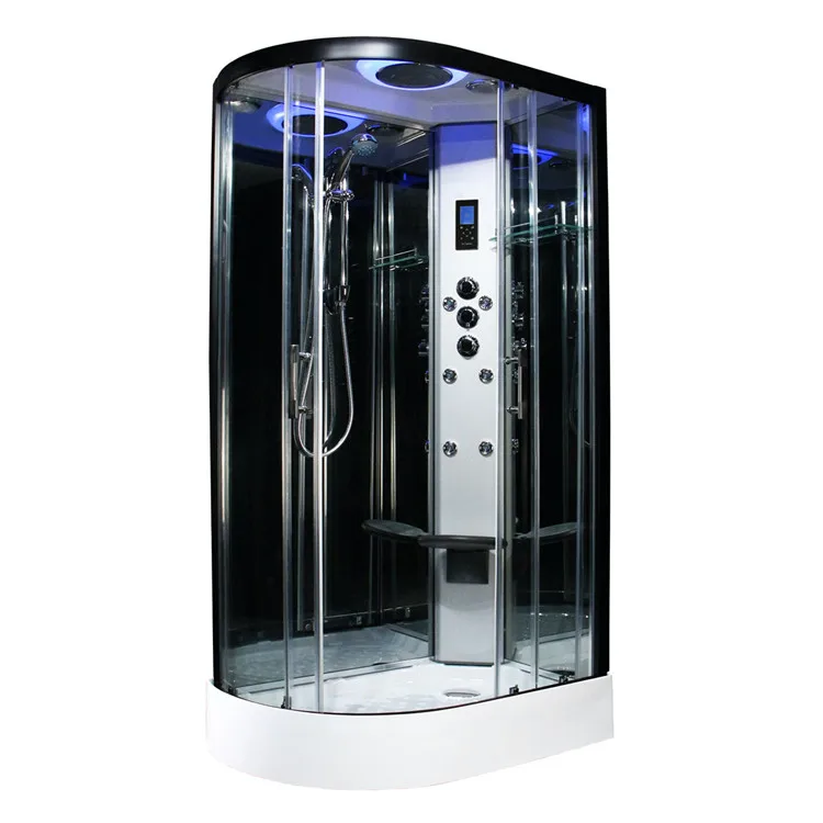 1200x900 черная оправа, Смещенный квадрант, Паровая душевая кабина для правой или левой руки с сауной