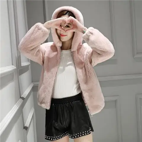 Classic autumn real fur coat white warm soft fur luxury hooded fur coat women mink