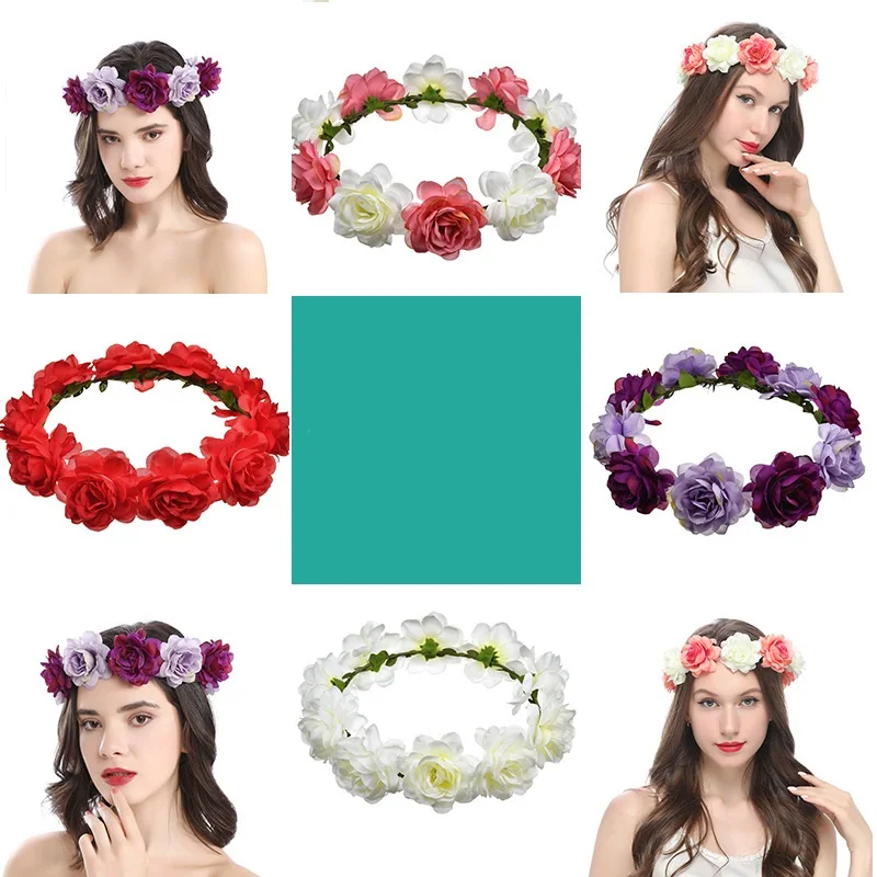 Модная Цветочная Корона Красочная искусственная Гирлянда повязка на голову свадебные тиары для женщин и