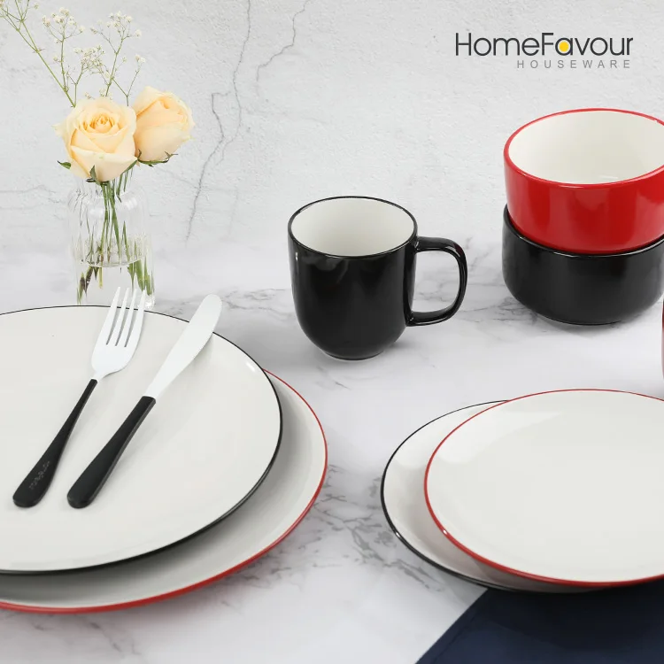 Wholesale Glazed Stoneware 16 pcs Tableware Ceramic Plate Bowl Milk Mugs Dinnerware Dinner Plates 16 Pcs Dinner Set