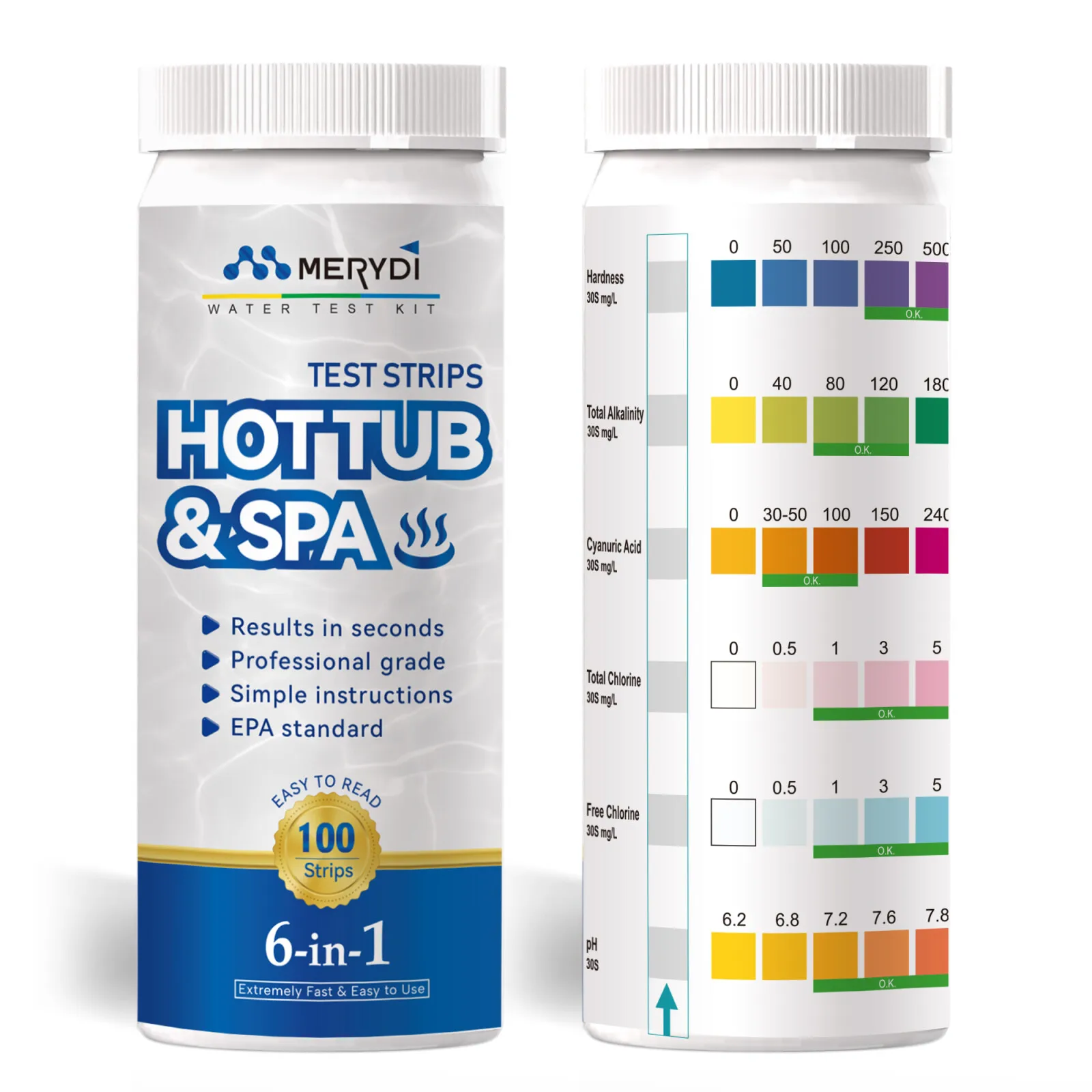 Pool Test Strips Water Chemical Testing for Hot tub and Spa Accurate Test Bromine Alkalinity pH Chlorine Hardness Cyanuric Acid
